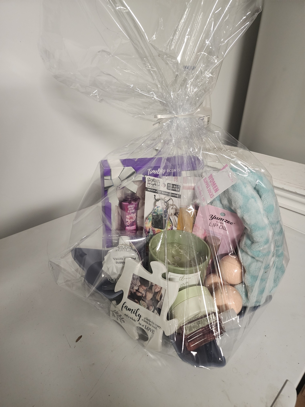 Spa Gift Basket with Plush Aqua Slippers and Body Care Items